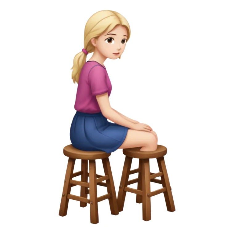The girl is sitting on a stool facing full backwards. sticker