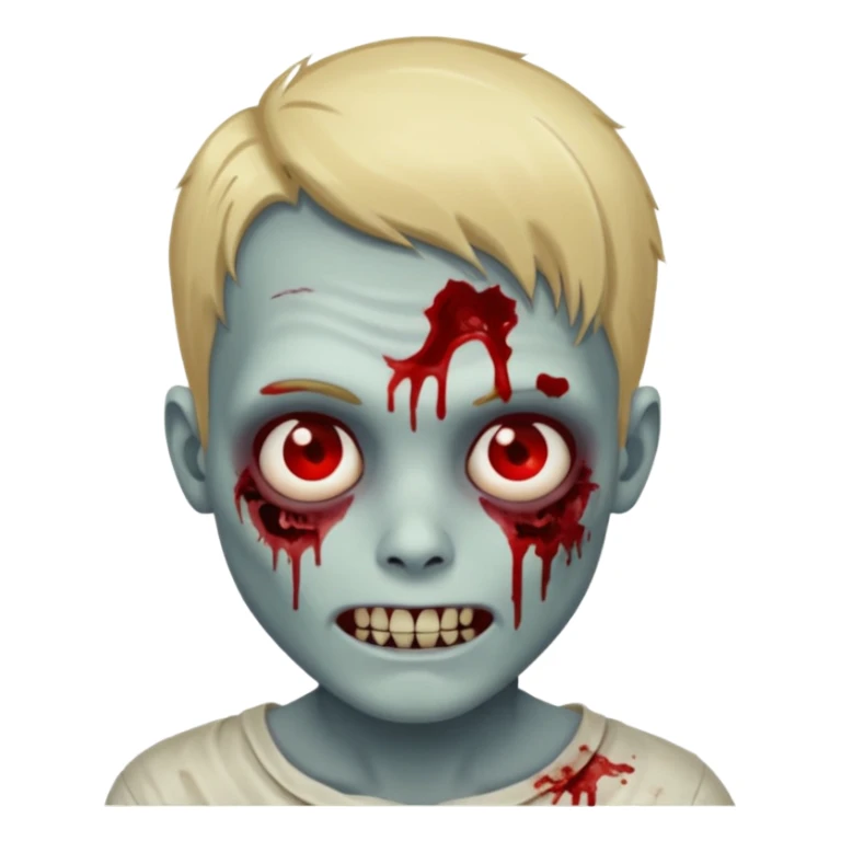 зомби парень с русыми волосами, с белой кожей, с глазами без зрачков, с открытой окровавленной улыбкой sticker