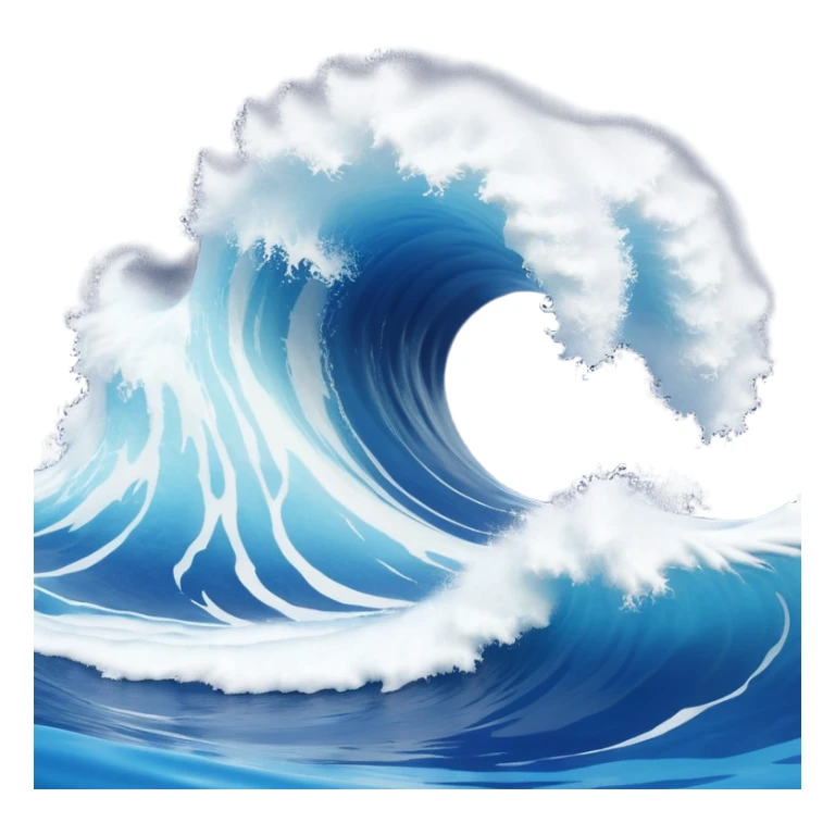 3D render of Tsunami, miniature weather phenomenon, volumetric particle effects, giant curling wave of deep blue water with white foam, emoji style, isolated on white background --v 6.0. sticker