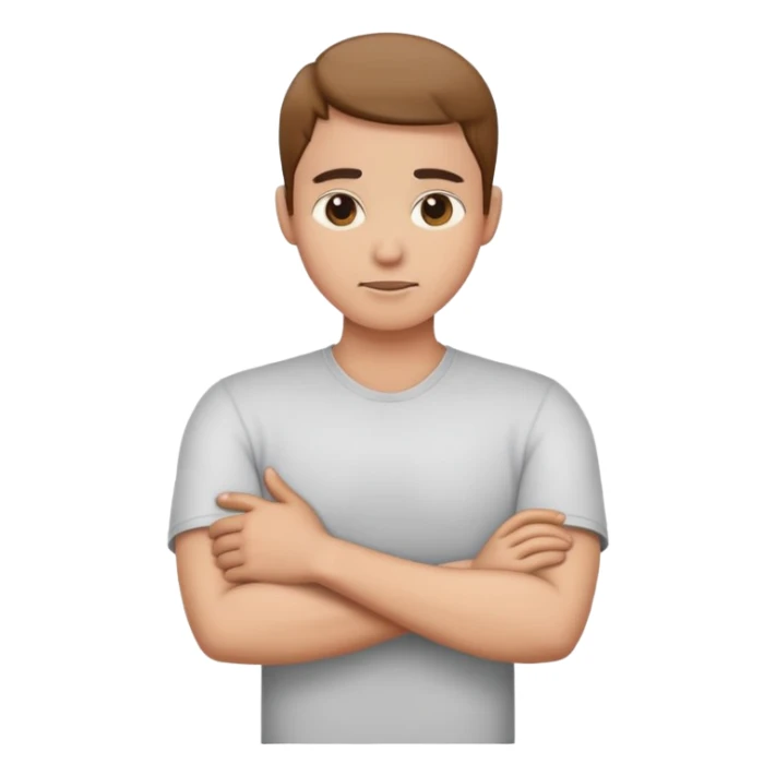 Arms crossed holding onto neck sticker