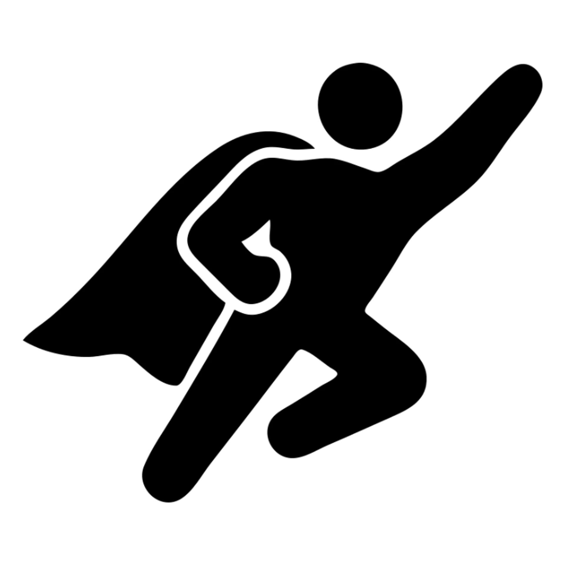 Superhuman silhouette with cape flying, muscular figure in heroic pose sticker