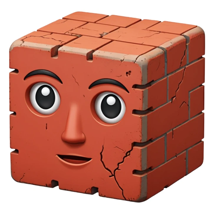 A cuboid made of brick with a face sticker