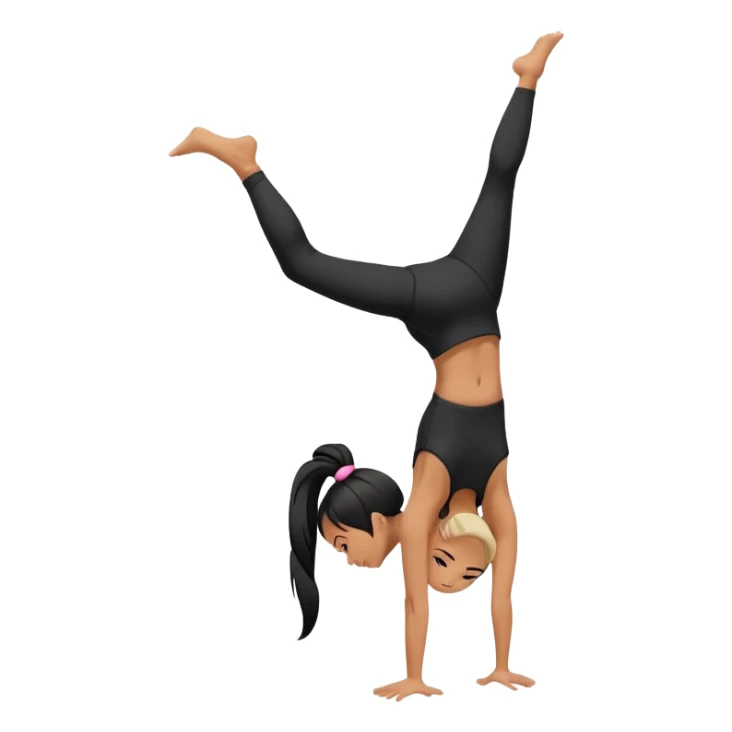 Girl wearing black gym clothes with black ponytail doing handstand  sticker