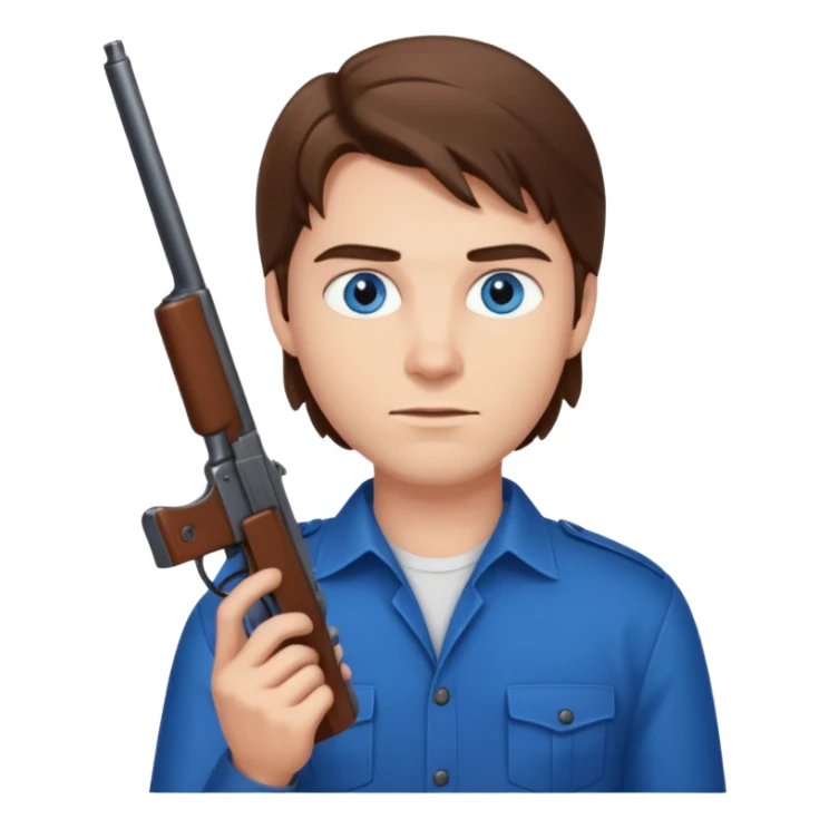 guy w medium long brown hair and blue eyes shooting himself sticker