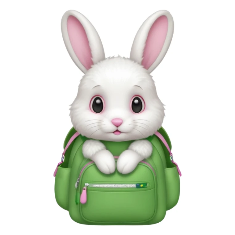 baby white rabbit wear green backpack sticker