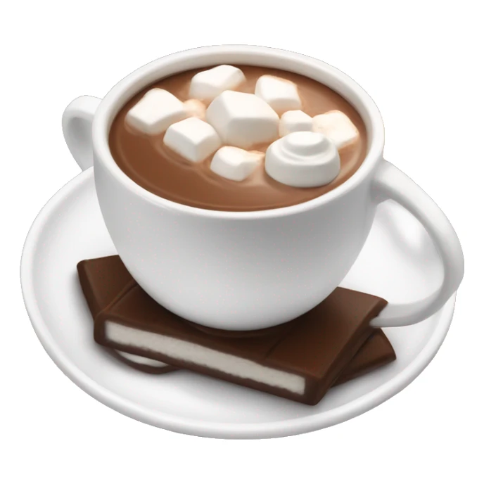 Hot chocolate in white cup with souser and marshmallow cream burned sticker