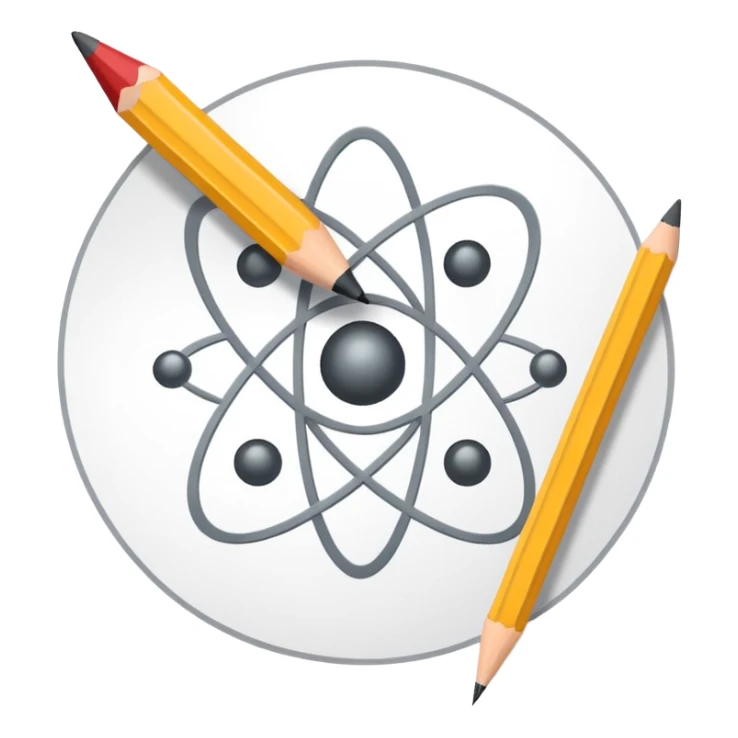 exam paper with an atom symbol and a pencil sticker