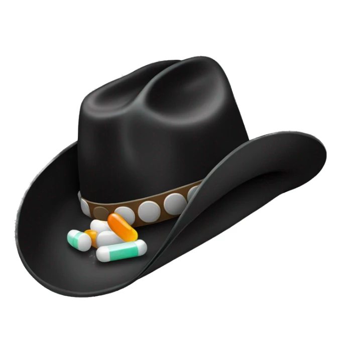 Black cowboy hat with pills sticker