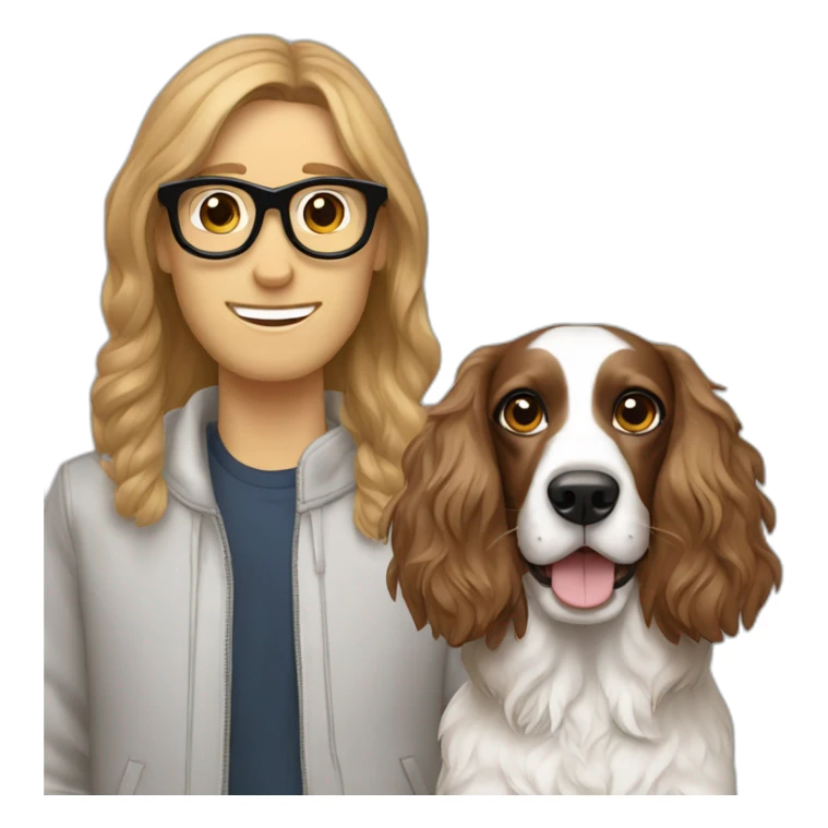 Springer spaniel with man and girlfriend light hair and glasses sticker