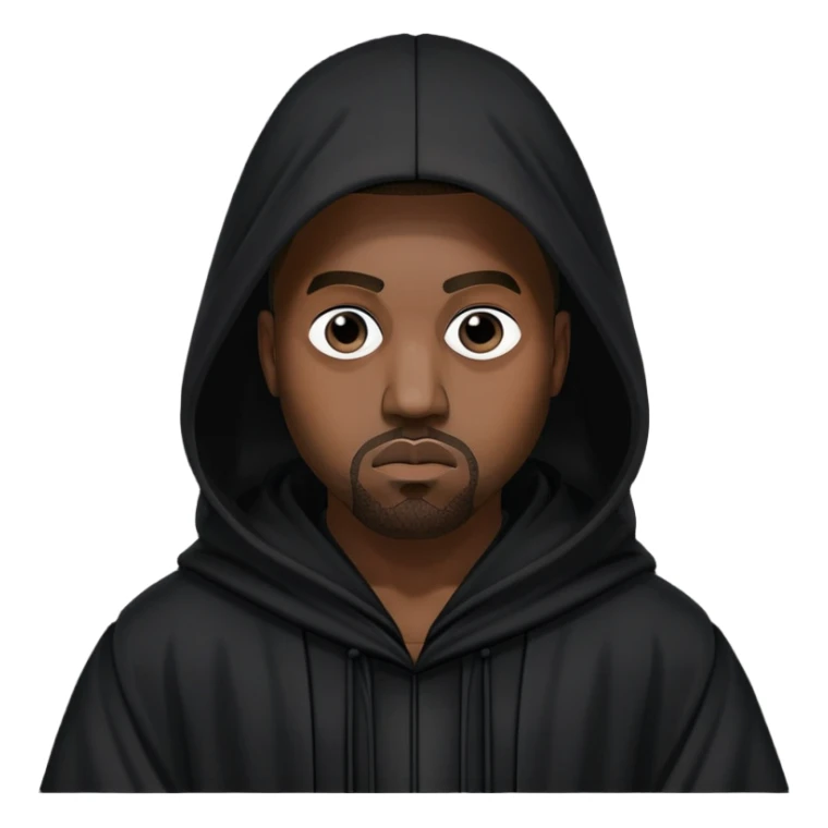 Kanye is wearing a long black robe with a tall, pointed hood that covers their entire face, except for a small opening where one eye is visible. sticker