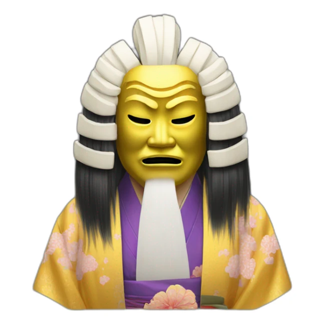 noh-mask-longhair-japanese-kimono-massive-man sticker