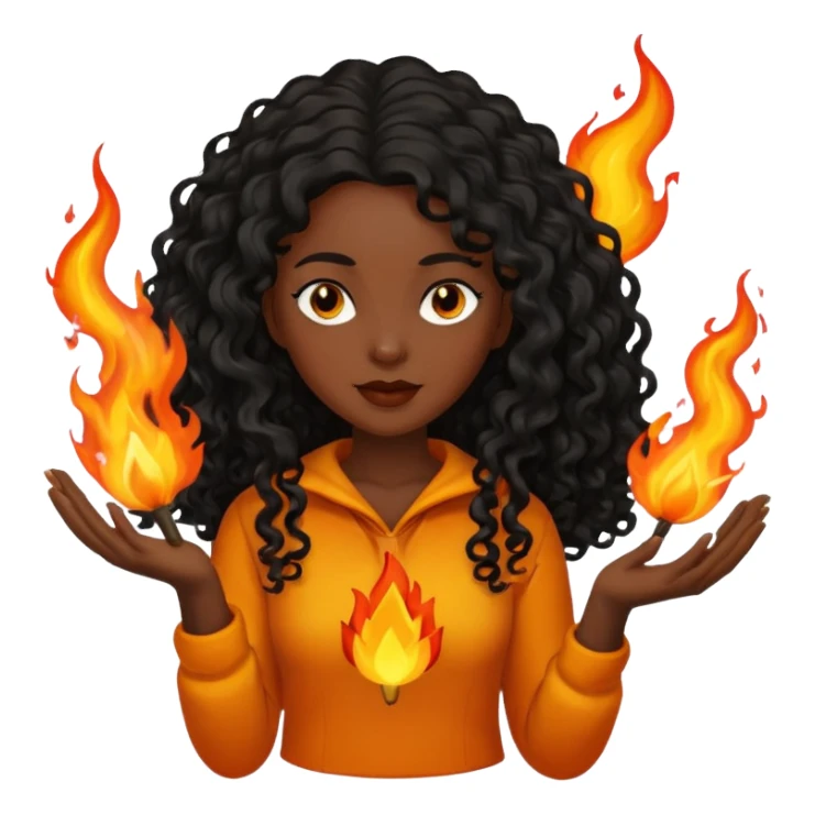 Dark curly long haired woman with fire in her hands sticker