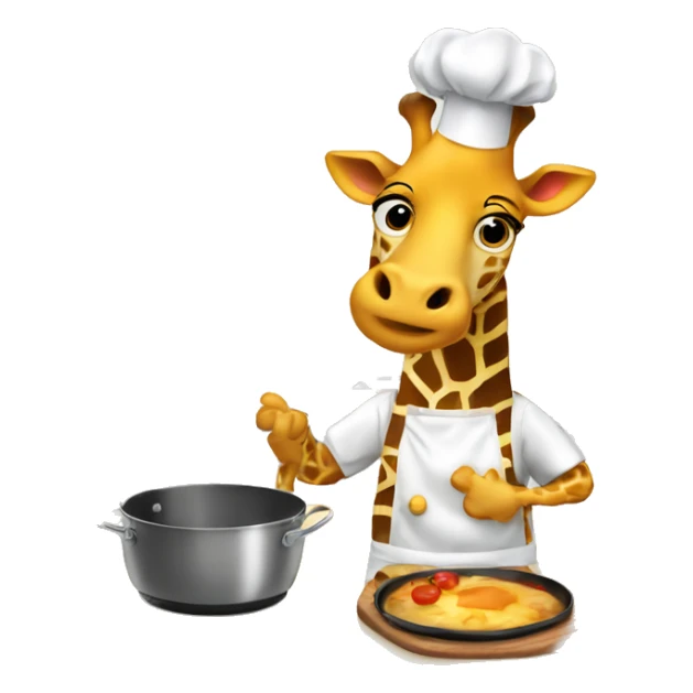 Giraffe wearing a chef hat and apron, cooking in a kitchen. sticker
