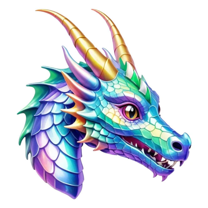 Realistic Sparkly glossy Pastel iridescent glass dragon head profile, 2 horns sticker