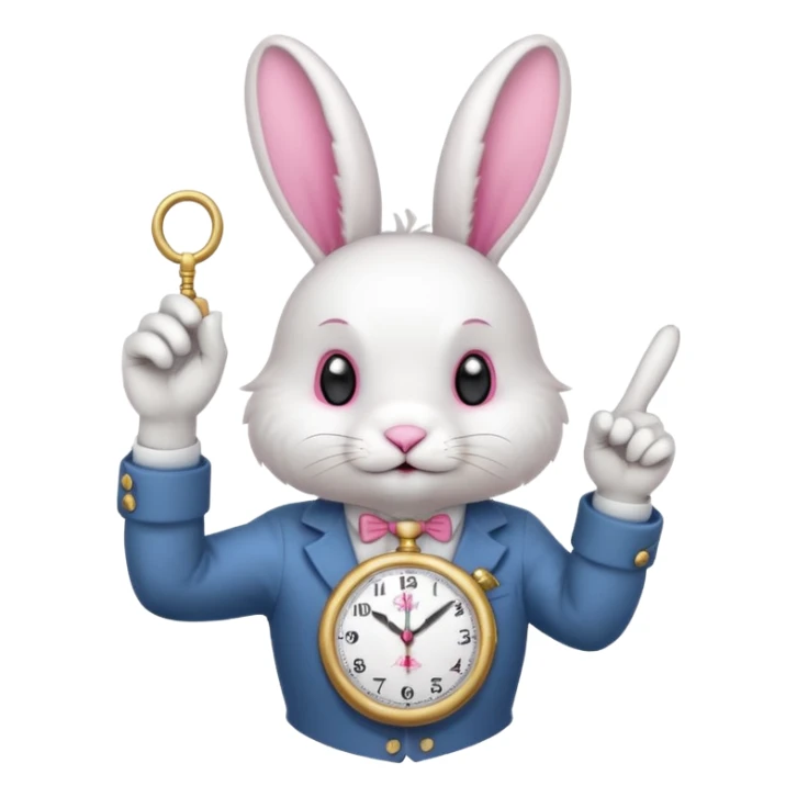 white bunny with a clock on his hand signaling the clock with his finger sticker