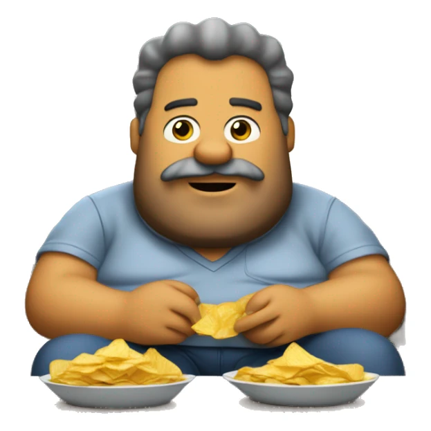 A fat dad sitting on the couch eating chips and watching Simpson’s with gray/brown hair and a brown beard sticker