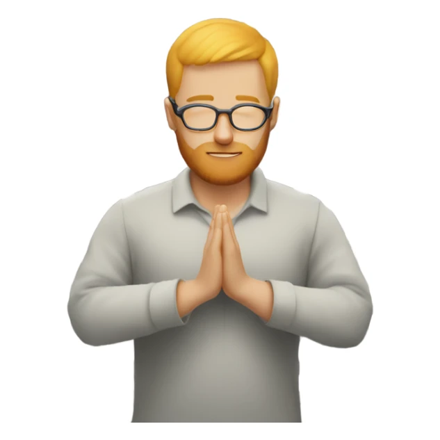 man with orange beard and short blond hair as he praying with glasses on sticker