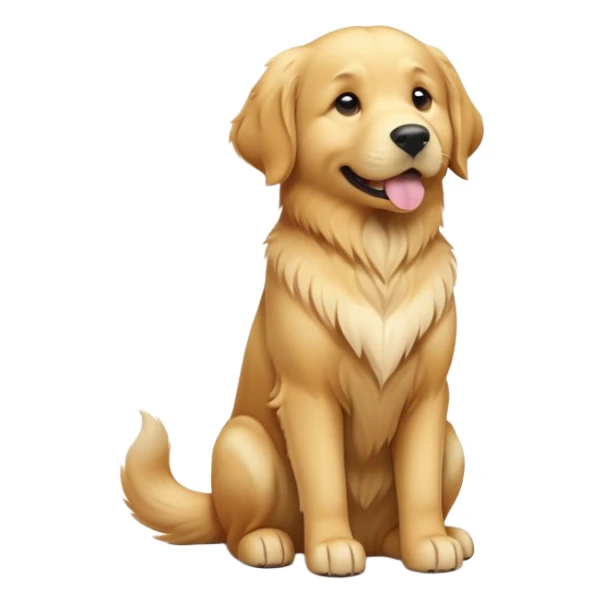 cinematic-[golden retreiver]-realistic-full-body-sitting-emoji,-tail-resting-loosely-beside-its-paws,-head-tilted-dramatically,-sleek-[golden]-fur,-simplified-yet-realistic-focused-features,-highly-detailed,-glowing-with-an-almost-sarcastic-glow sticker