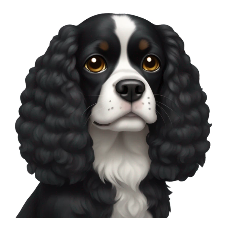 completely black small king spaniel with black fur on his whole face and white fur on chest sticker