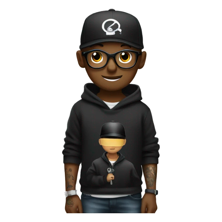 black cap, black hoodie and glasses boy  holding an tattoo machine sticker