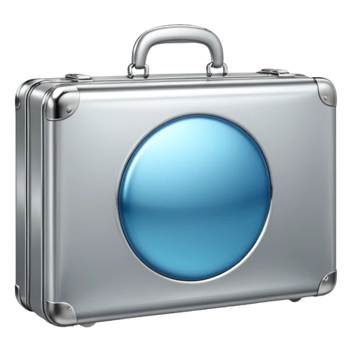 A luxury briefcase emoji made of polished silver chrome, smooth rectangular shape, metallic reflections, minimal high-end design, swag business aesthetic, iOS emoji style, centered, clean white background
 sticker