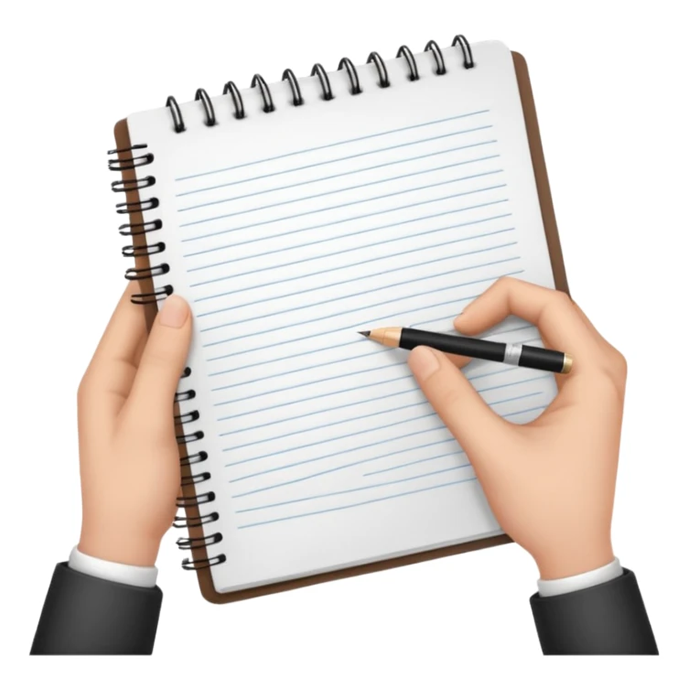 libreta anillada abierta y sostenida por unas manos  sticker