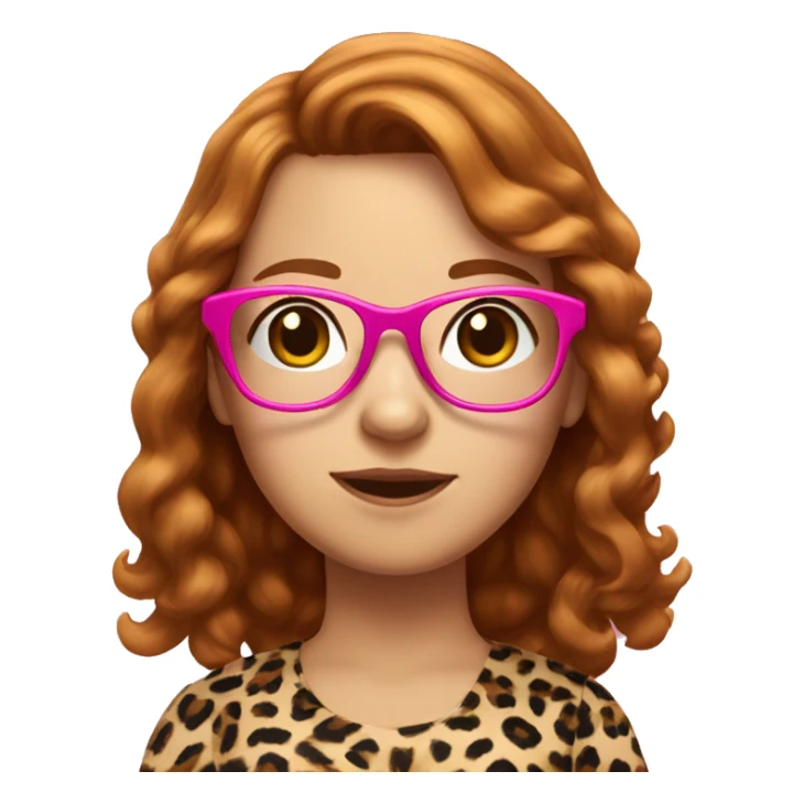 Slightly ginger brunette girl with medium hair length with leopard print glasses and a pink ribbon in her hair  sticker