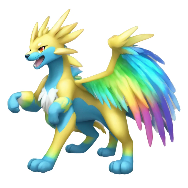 Celestial Powerful Rainbow-Crystallic Colorful Vibrant Colors Flying Advanced Zeraora-Aurorus-Fakémon-Legendary-Pokémon-Creature Full Body sticker