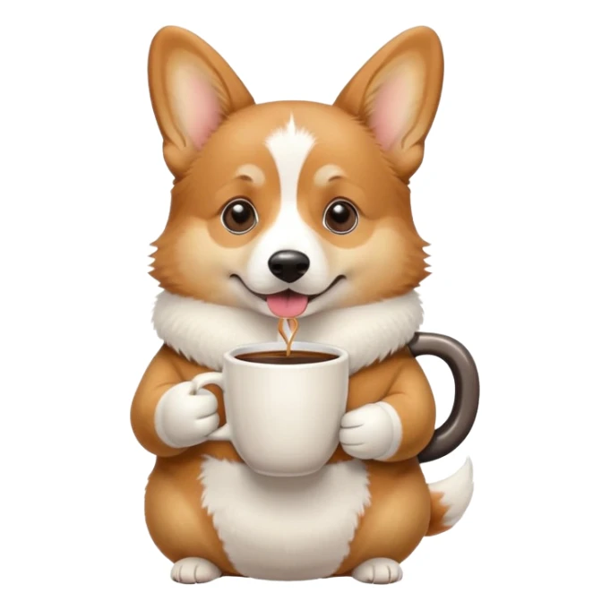 A corgi with a cup of coffee sticker