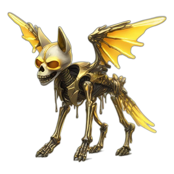 Melting Neon and gold Zombie skeleton fox with wings and prosthetic leg  sticker