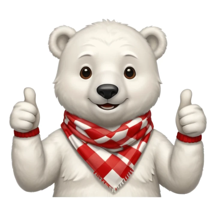 Polar Bear, smiling, thumbs up, wearing red Checkered Triangle scarf sticker