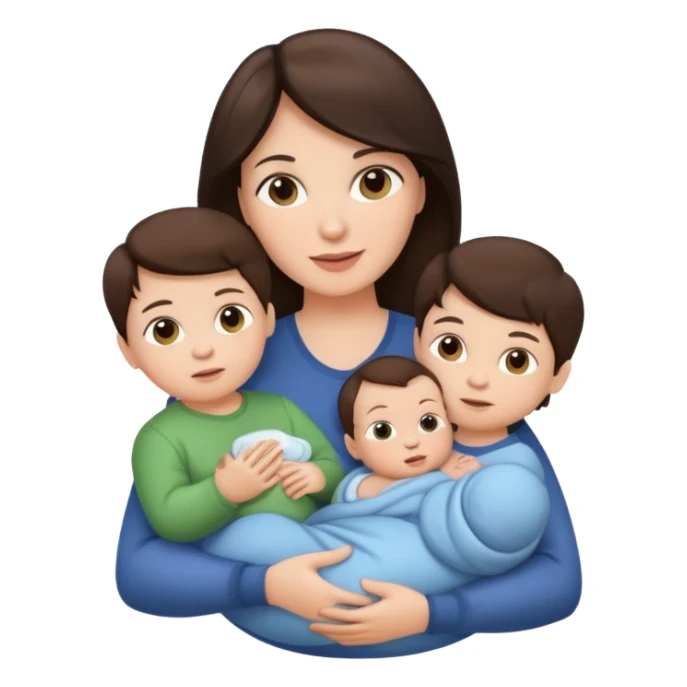 Brunette Mother holding a baby and two young sons, realistic  sticker