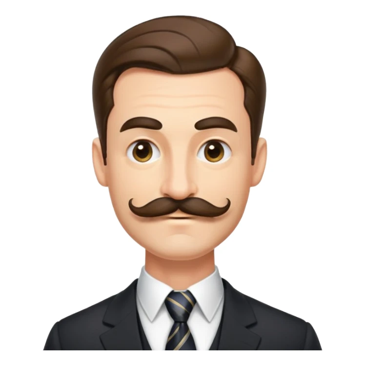 Finance bro with an obnoxiously large handlebar mustache, wearing a suit and tie, smirking confidently sticker