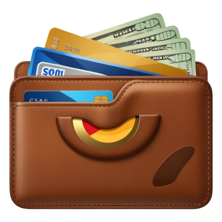 portefeuille marron avec pleins de billet et carte bancaire sticker