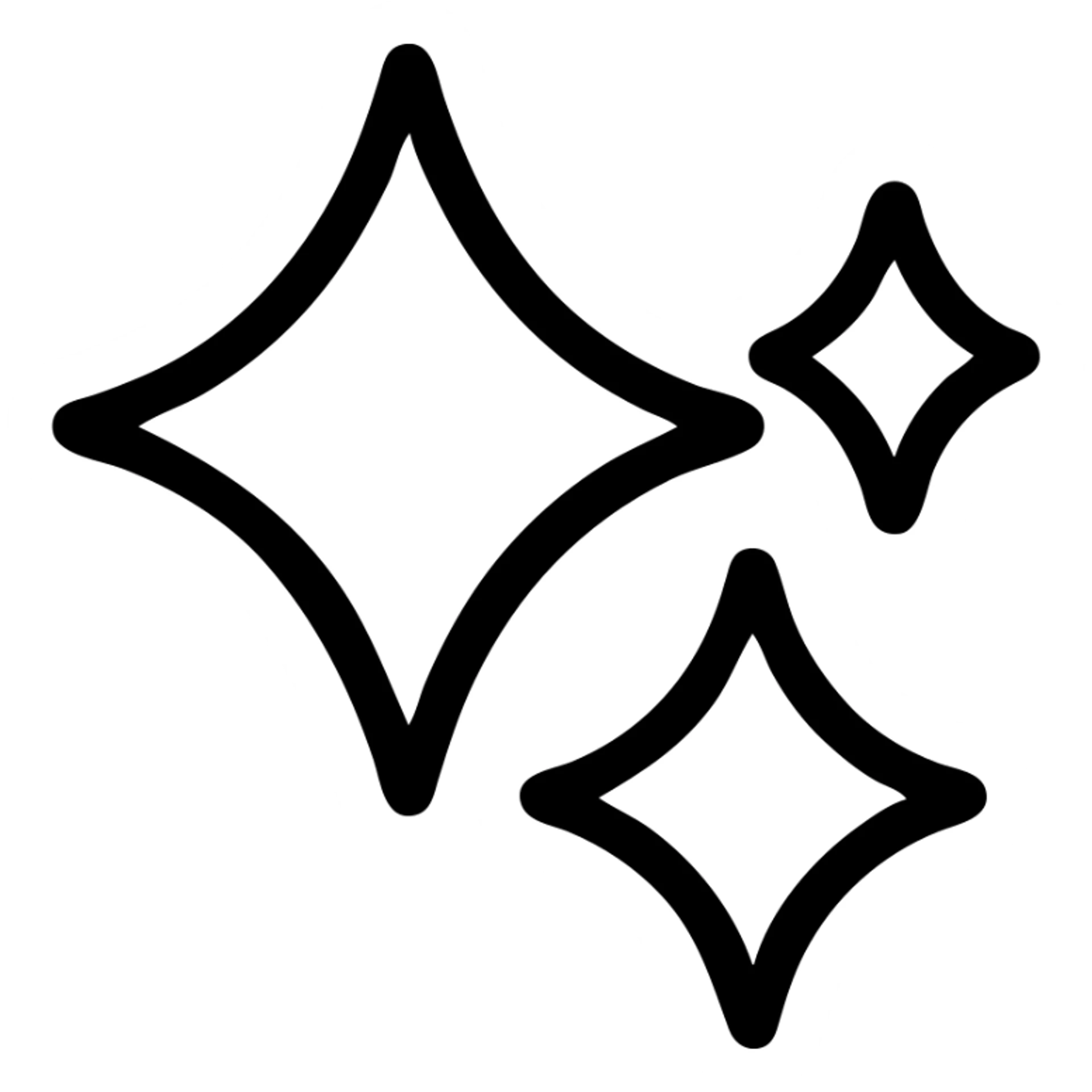 Create a sparkles icon with an even thicker gray outline than before, no fill, no text, transparent background. Keep the look clean and simple like the reference image. sticker