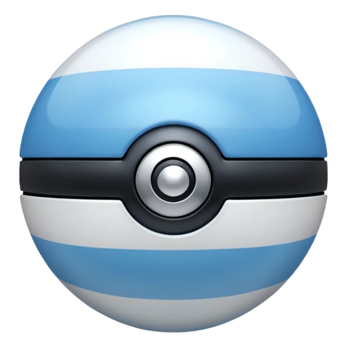 blue pokeball emoji, top half is a more saturated blue, bottom half is white, black stripe, with a white sheen, with a pearlescent finish, with a mist effect sticker