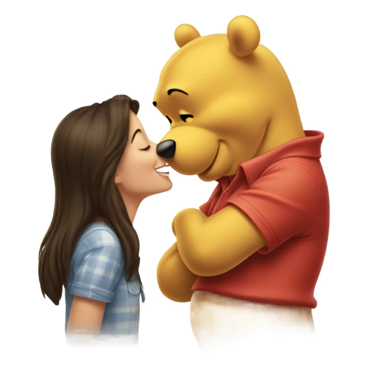 Pretty brunette getting kiss from Winnie the Pooh  sticker