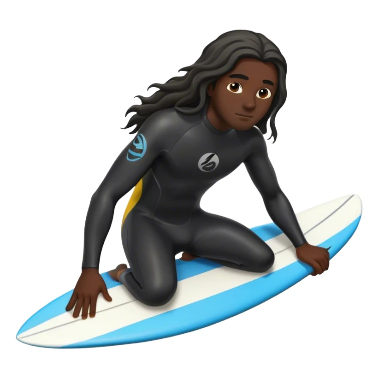 A surfer with long hair and black skin sticker