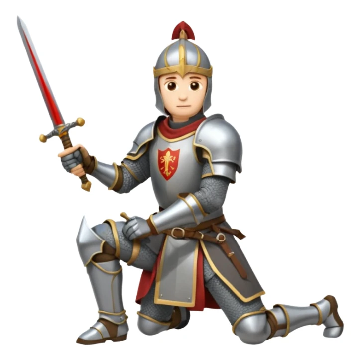 A knight kneeling down on one knee with his sword side angle sticker