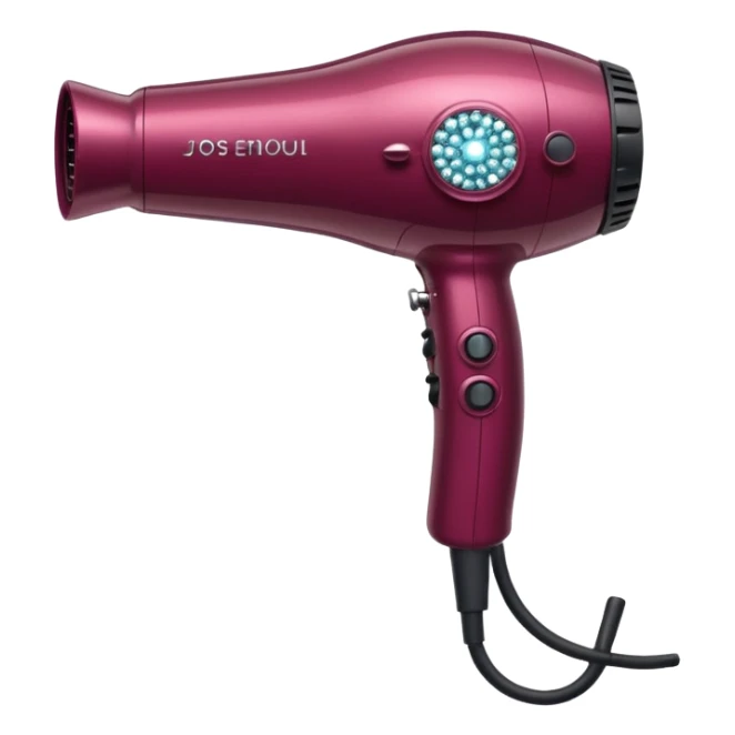 burgundy blow dryer covered in gems sticker