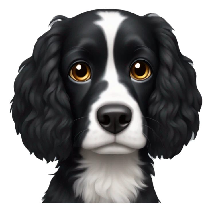 Small completely black spaniel with black fur on his whole face and white fur only on his chest sticker