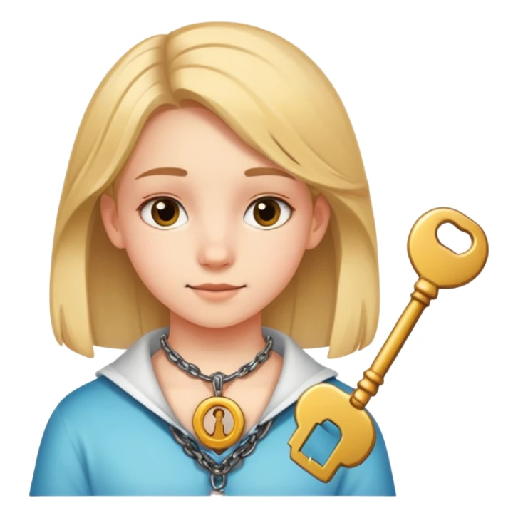 a 14-year-old girl with a key around her neck sticker