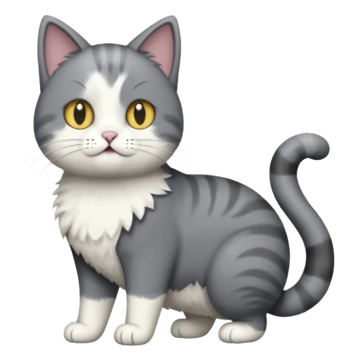 full body derpy looking large short hair dark grey and white cat sticker