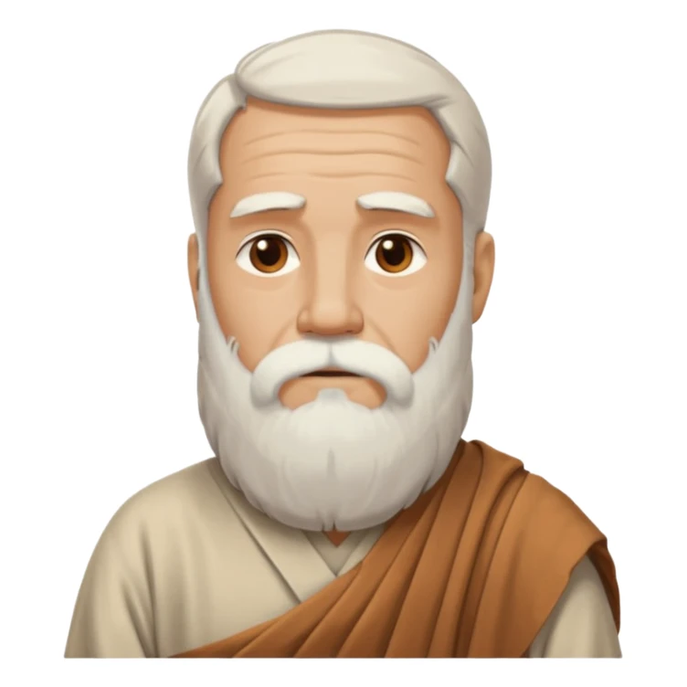 An emoji portrait of an ancient Greek philosopher. He has a flowing white beard and wears a simple chiton. His expression is thoughtful and profound. sticker