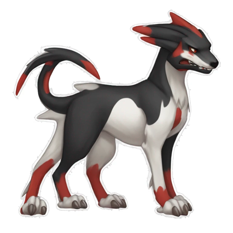 Black Cool Edgy Sergal-Houndoom-Fakémon  with White and Red Edgy markings sticker