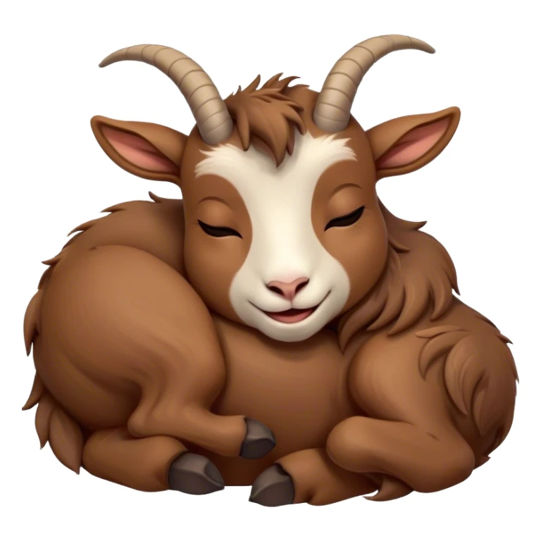 Meme-Worthy Cute Sleeping Brown Goat Portrait Emoji, Head resting peacefully with a contented smile, showcasing a robust build and a luxuriously soft brown fur, eyes shut in a serene, restful nap, Simplified yet hilariously adorable features, highly detailed, glowing with a soft, drowsy light, high shine, relaxed and utterly lovable, stylized with an air of playful laziness, bright and heartwarming, soft glowing outline, capturing the essence of a comically sleepy goat, so meme-worthy it feels like it could instantly become the next viral sensation of adorable slumber! sticker