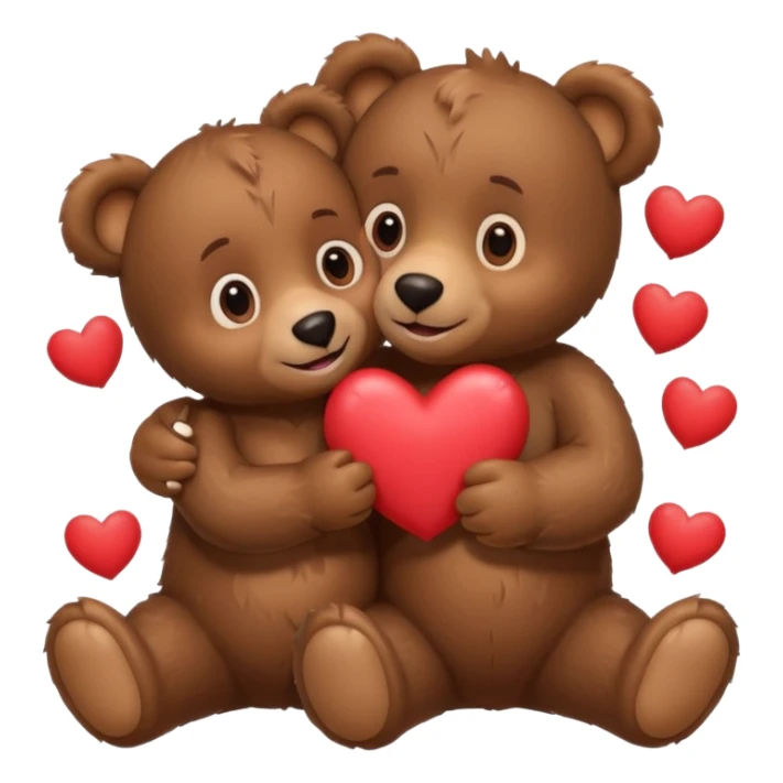 girl bear and boy bear hugging, surrounded by hearts, playful and loving, cute sticker