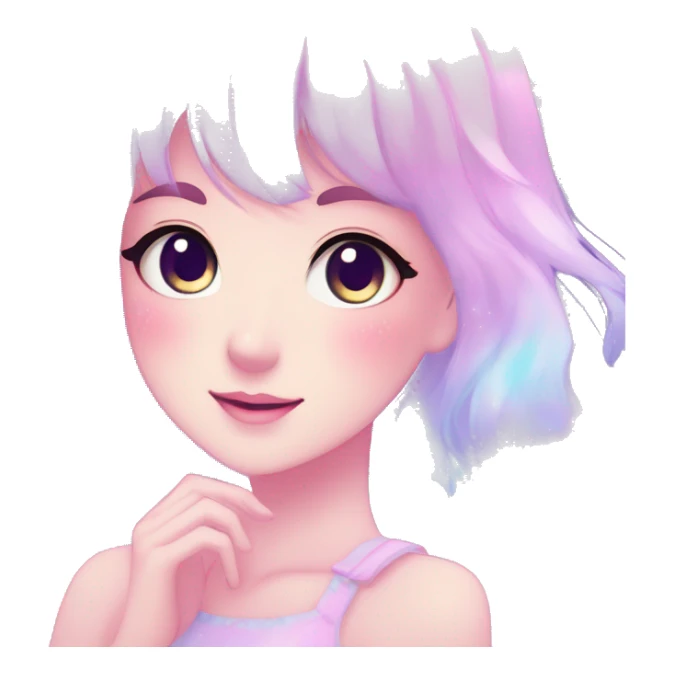 Gorgeous pastel anime style lady blushing nebula-gradient-sparkle face dreamy idol model colorful shiny stars galaxy kawaii cottagecore pearly petite simplistic aesthetic trending style sticker
