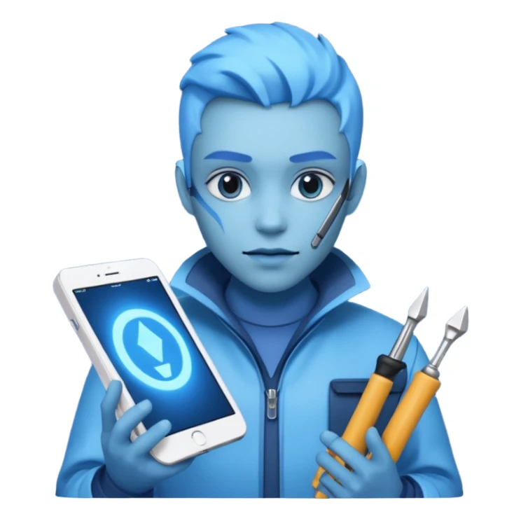 person with digital toolkit, digital vibes, blue sticker