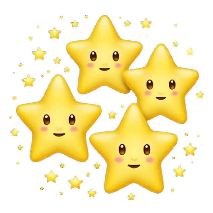 Emoji-style three stars in night sky, rounded and cute, glowing effect, soft shading sticker